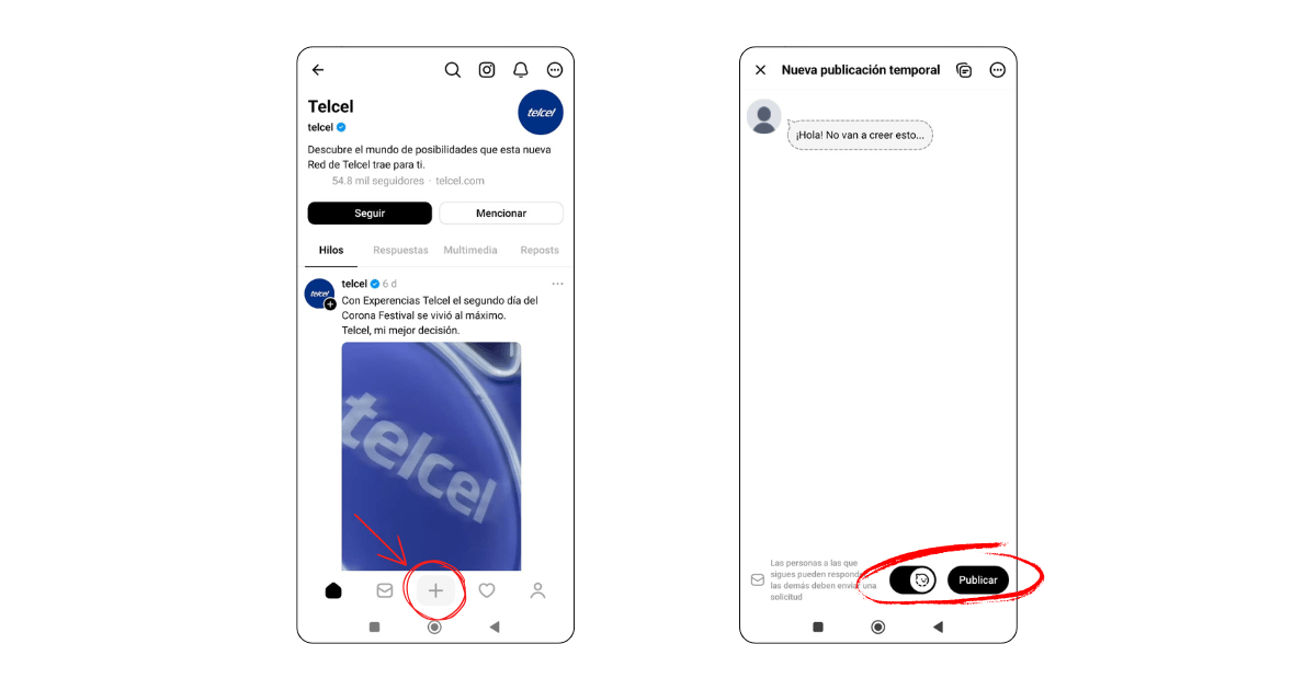 Paso a paso para crear una publicación fantasma en Threads.- Blog Hola Telcel