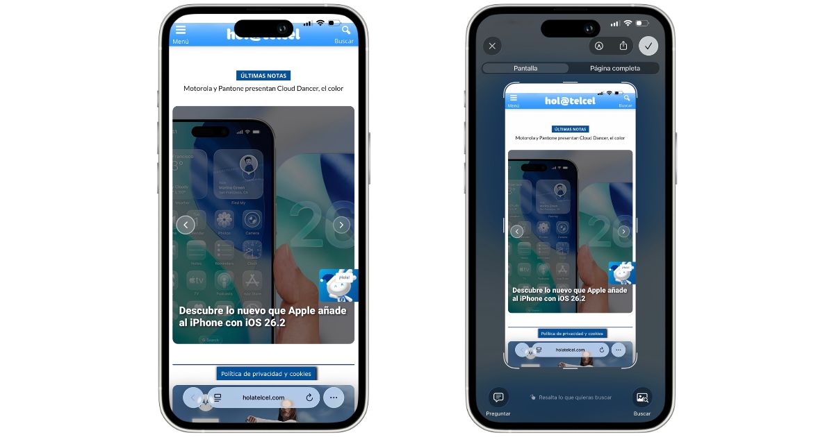 Así cambian las capturas de pantalla en iPhone con iOS 26.- Blog Hola Telcel