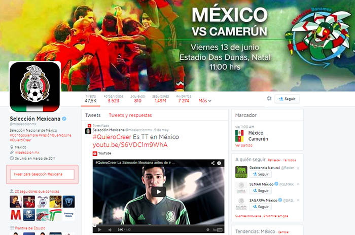 La selección mexicana en Twitter