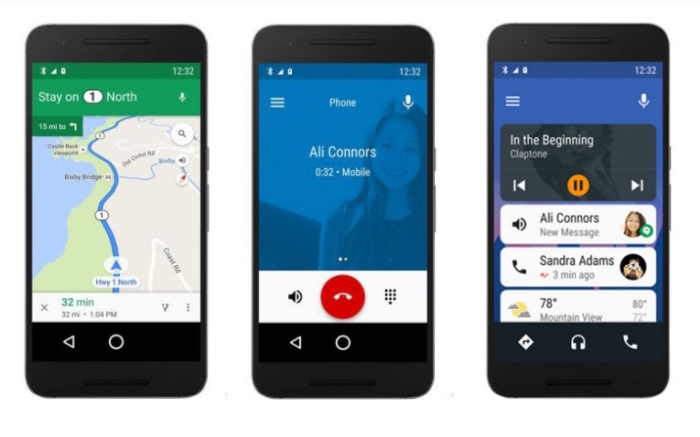 Android Auto en sus tres vistas diferente en el smartphone.