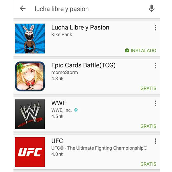 La app ya aparece entre las primeras opciones de Play Store. (Foto: Lucha Libre y Pasión)