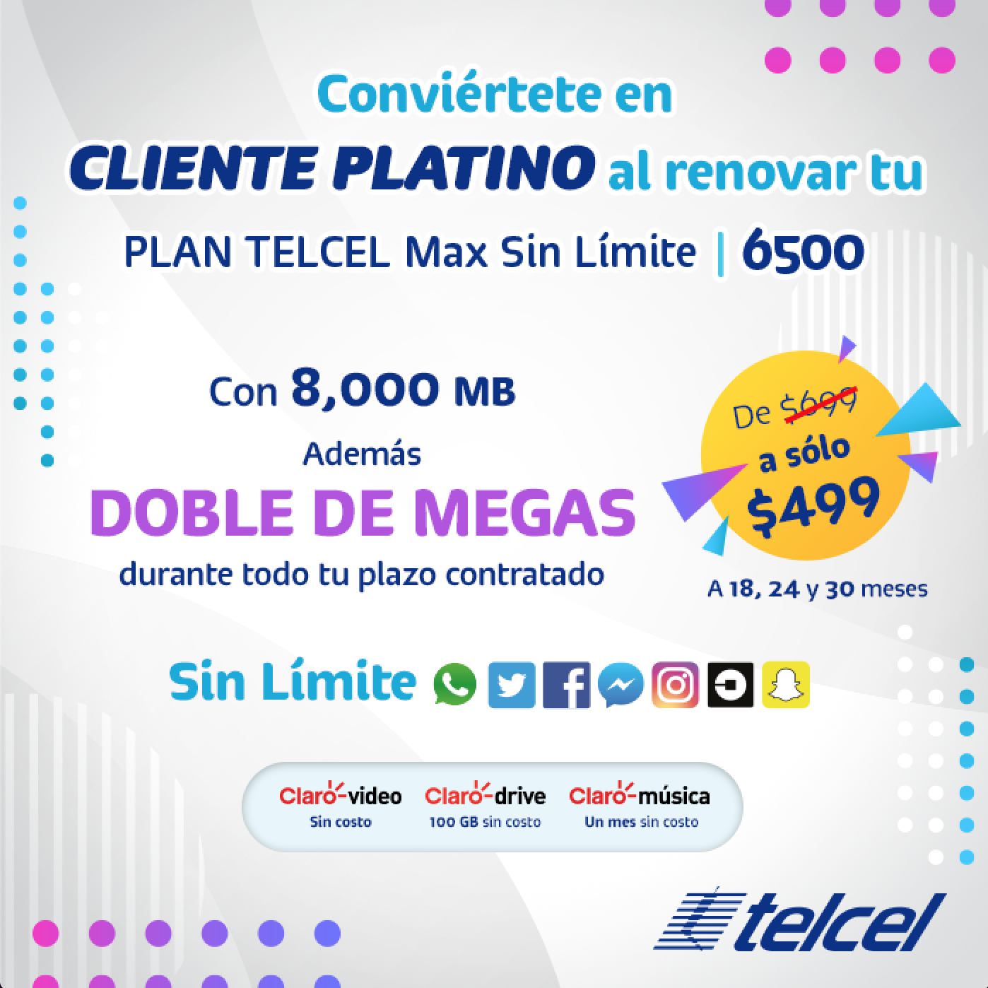 ¡renueva Tu Plan Telcel Max Sin Límite 6500 Y Conviértete En Cliente Platino 6987