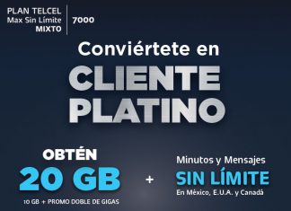 Conviértete en Cliente Platino Plan Telcel Max Sin límite 7000 mixto