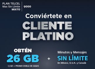 Conviértete en Cliente Platino Plan Telcel Max Sin límite 9000 mixto