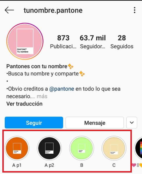 Nombre Pantone Instagram