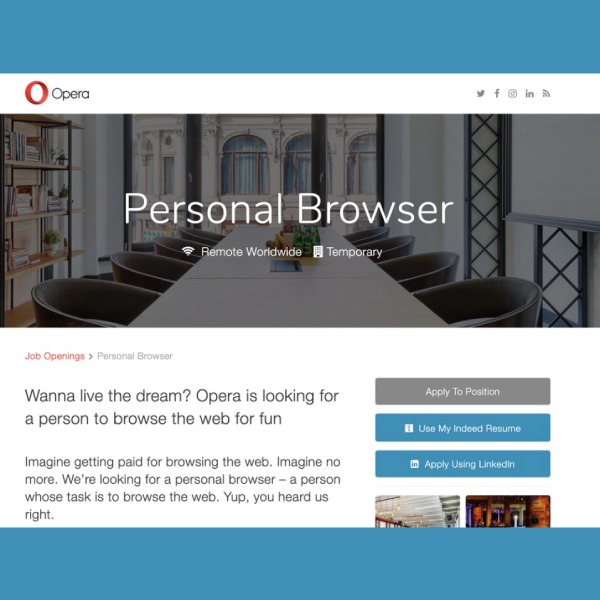 Opera busca una persona que navegue por la web por diversión oferta de trabajo