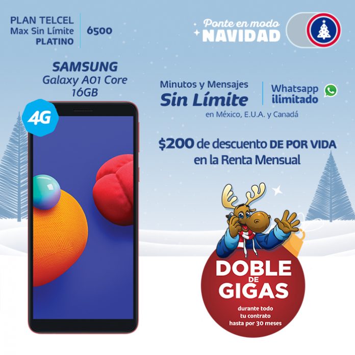 Plan Telcel Max Sin Límite 6500 Samsung Galaxy A01 Core 16 GB