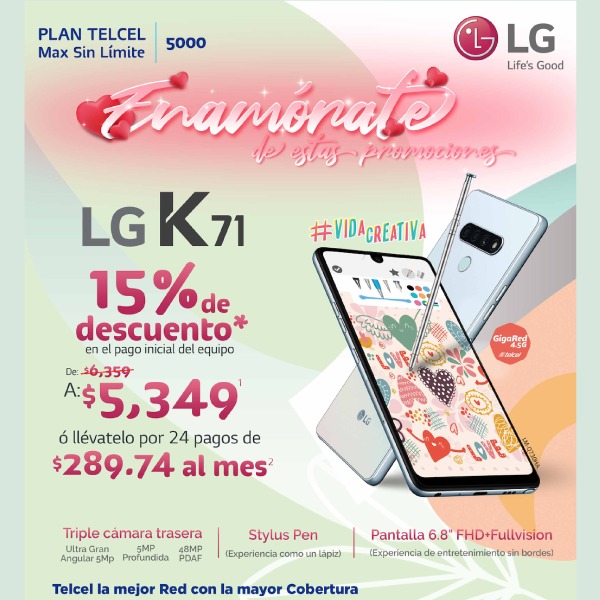 LG K71 promoción Telcel febrero 