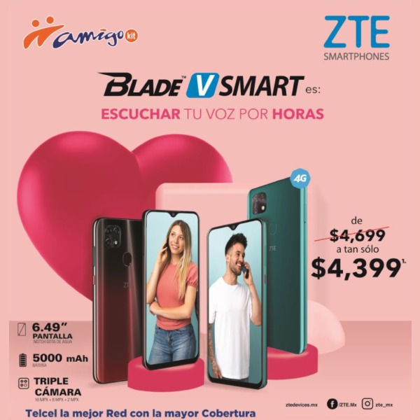 ZTE también se une a estas promociones y puede ser tuyo un Blade V Smart de $4,699 a tan sólo $4,399 y disfrutar de una gran pantalla de 6.4 pulgadas y una triple cámara de 16+8+2 megapíxeles.