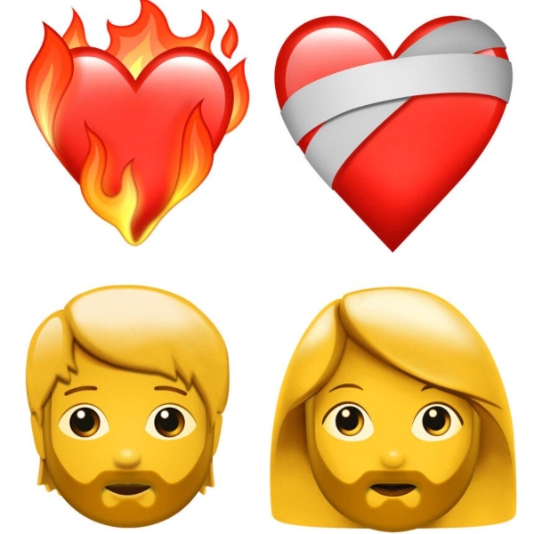 Emojis iOS 14.5 corazón mujer hombre barba 