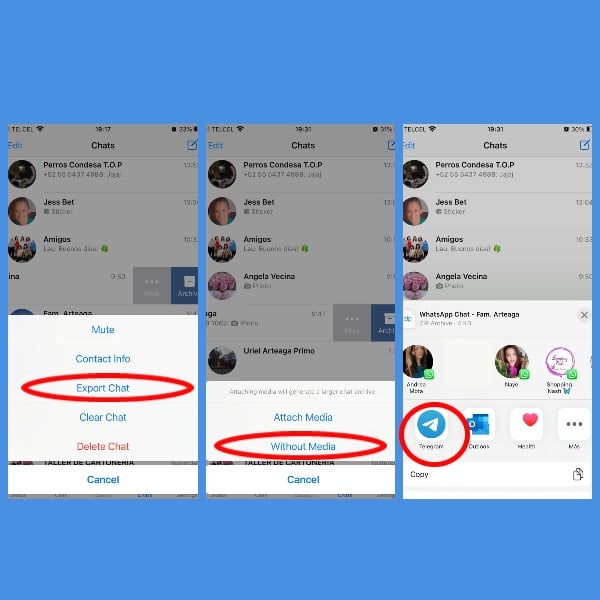 pasar tus chats de WhatsApp a Telegram
