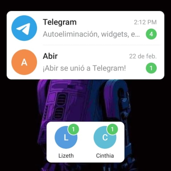 Pantalla principal widgets Telegram 