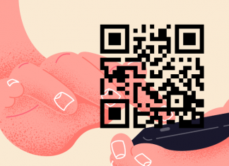 Manos teléfono código QR