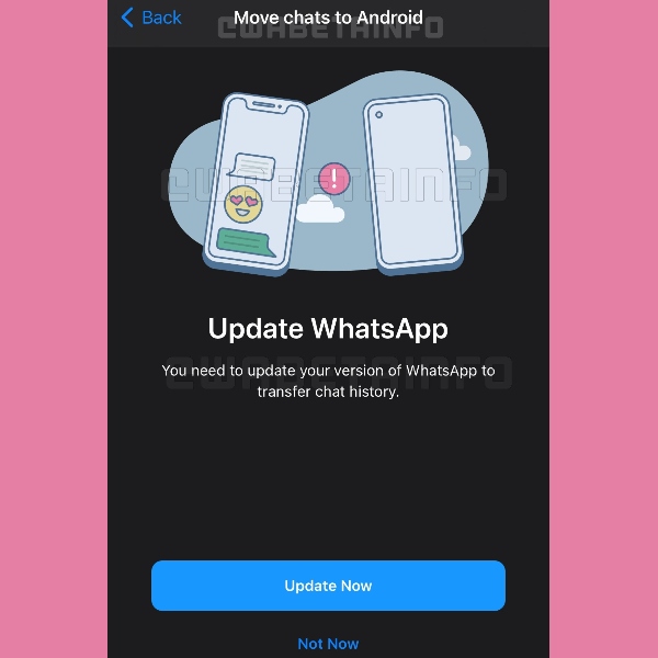 pantalla de nueva funcion whatsapp para pasar chats