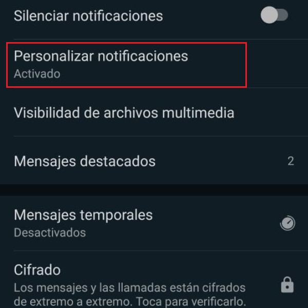Personalizar notificaciones WhatsApp 