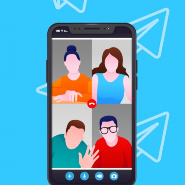 Versión animada de las videollamadas en grupo de Telegram con cuatro participantes.- Blog Hola Telcel 