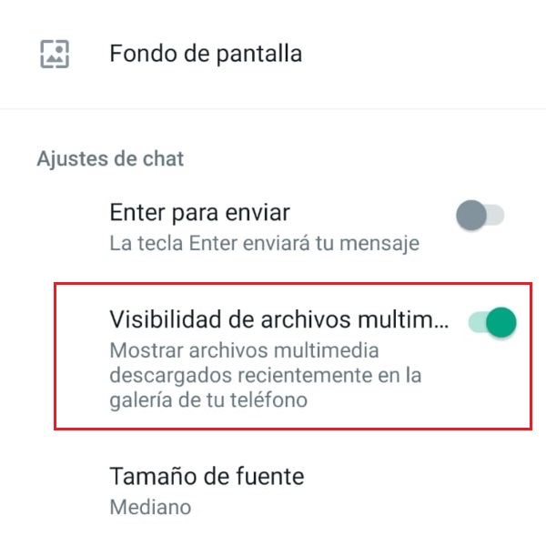 En Visibilidad de archivos multimedia puedes configurar que las fotos de WhatsApp no se guarden en tu galería.- Blog Hola Telcel