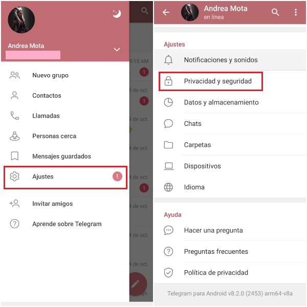 Cómo agregar PIN o contraseña a las conversaciones de Telegram desde el menú de Ajustes.- Blog Hola Telcel.