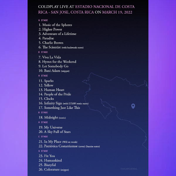 Setlist de Coldplay en Costa Rica 2022 - Blog Hola Telcel