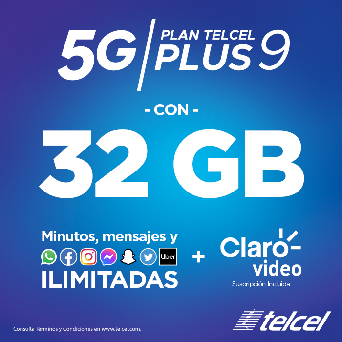 Contrata tu Plan Plus Telcel 5G 9 Mixto: ¡redes sociales y más!