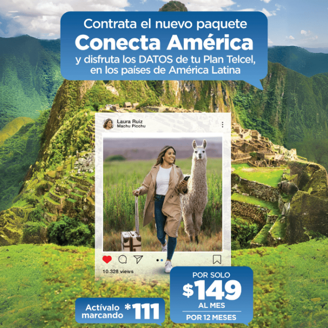Usuaria de Telcel usando Conecta América para estar siempre conectada con Telcel desde cualquiera de los 15 países de América Latina incluidos en el plan.- Blog Hola Telcel.