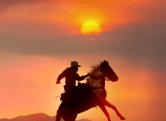 Vaquero cabalgando ante la puesta del sol en la serie 'Yellowstone'.- Blog Hola Telcel