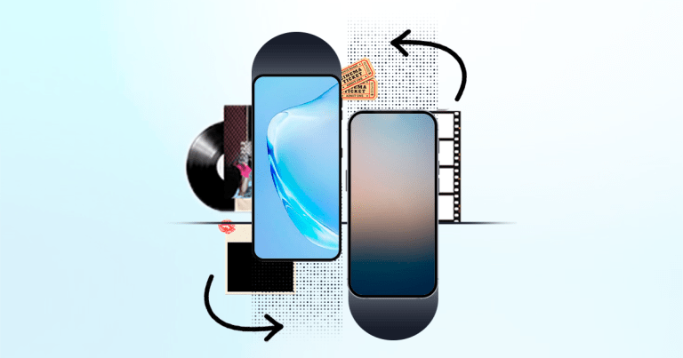 Imagen de un Android y un iPhone transfiriéndose archivos entre ellos.- Blog Hola Telcel Conoce diferentes formas de pasar archivos entre Android y iOS de manera muy sencilla.- Blog Hola Telcel